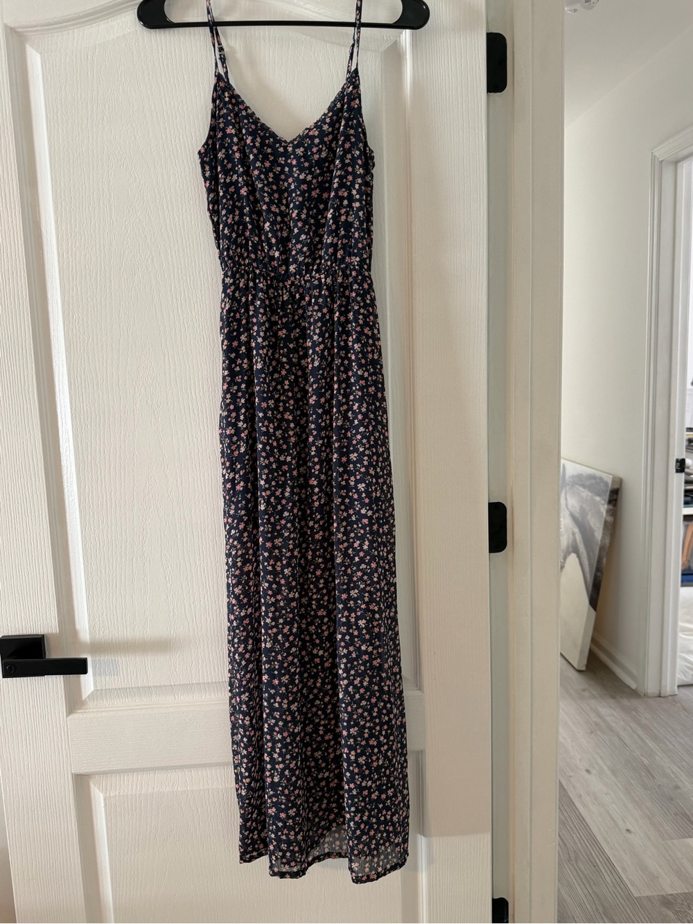 Hollister Navy Maxi Dress with Pink Floral Print